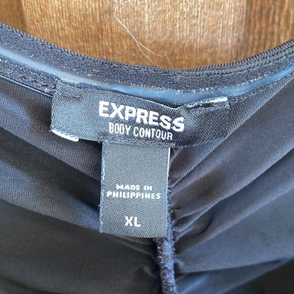 Express Body Contour Compression Ruched Bodysuit With Bra Cups-black - Picture 9 of 14